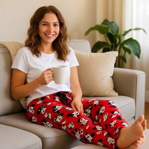 NWT Disney Mickey Mouse Ladies' Red Fleece Sleep Pajama Pants Sz Small‎